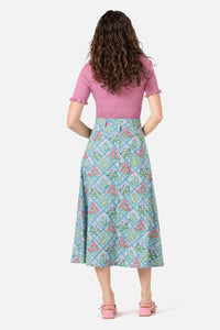 Princess Highway - Lattice Floral Midi Skirt - blue