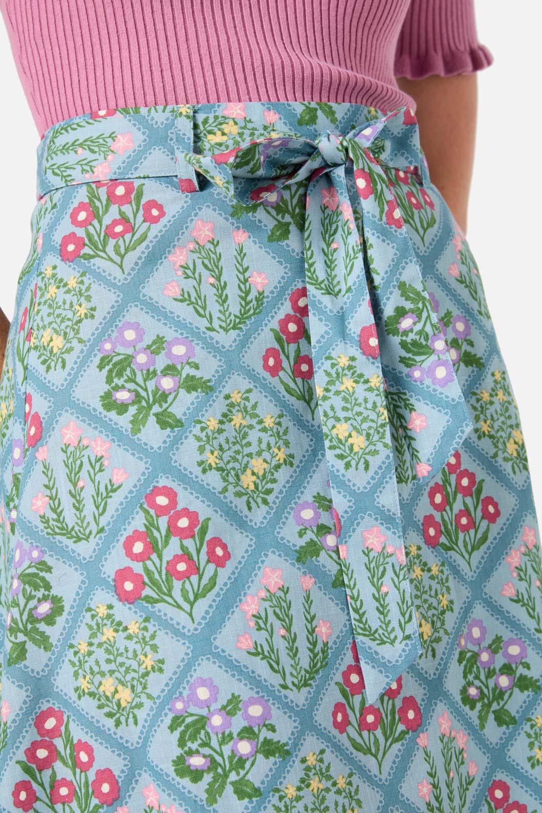 Princess Highway - Lattice Floral Midi Skirt - blue