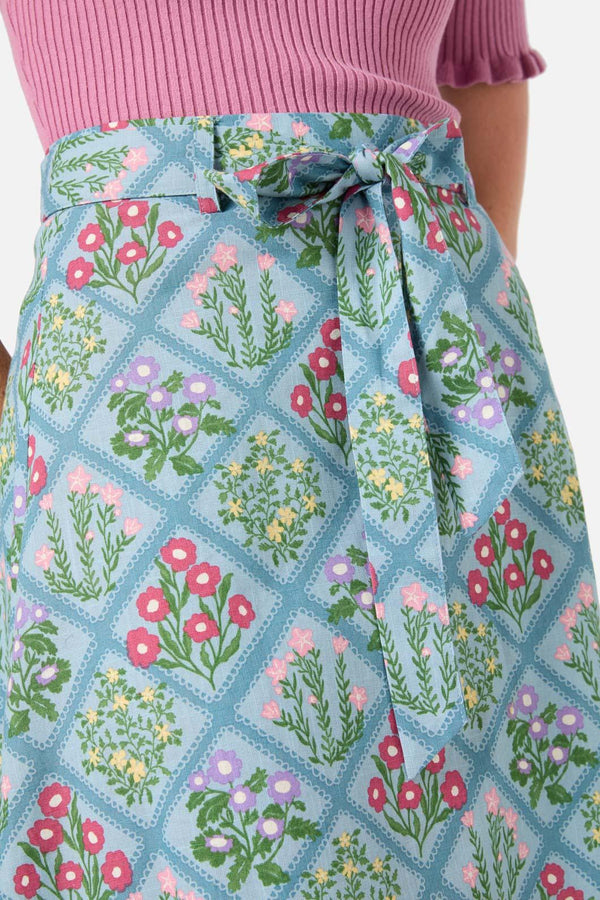 Princess Highway - Lattice Floral Midi Skirt - blue