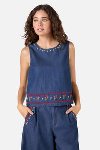 Princess Highway - Meadow Embroidered Top - blue-denim
