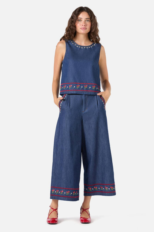 Princess Highway - Meadows Denim Emb Top - blue-denim