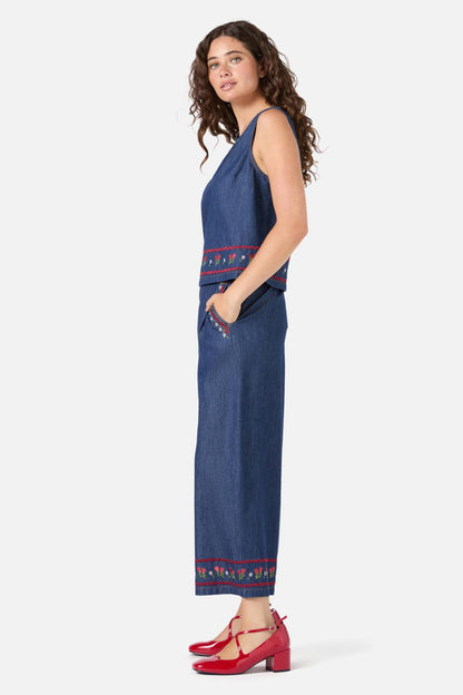 Princess Highway - Meadows Denim Emb Top - blue-denim