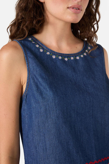 Princess Highway - Meadows Denim Emb Top - blue-denim
