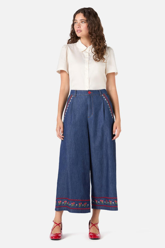 Princess Highway - Meadows Denim Emb Skort - blue-denim