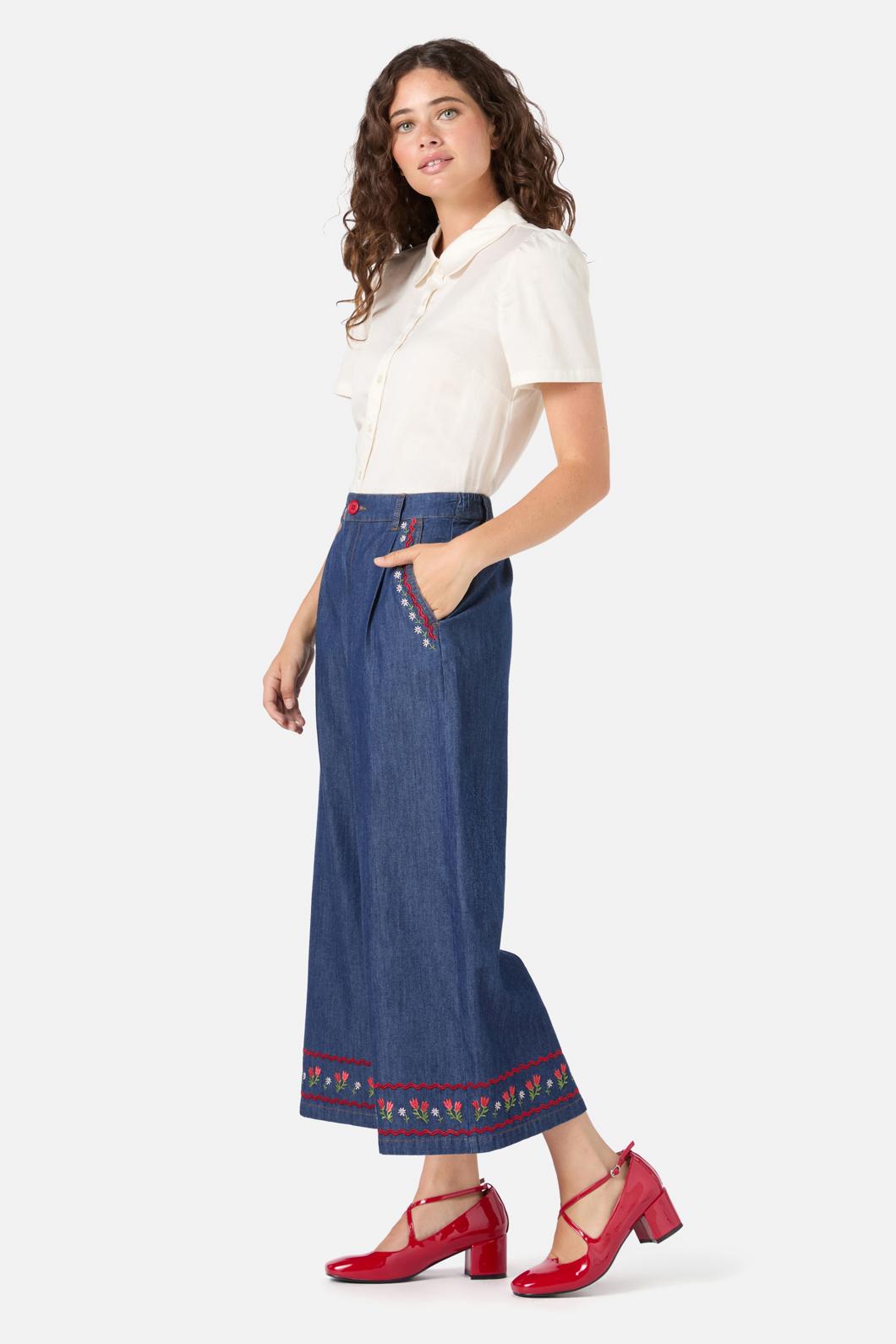 Princess Highway - Meadows Denim Emb Skort - blue-denim