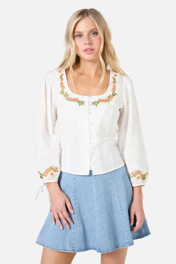 Princess Highway - Flower Child Embroidered Top - cream