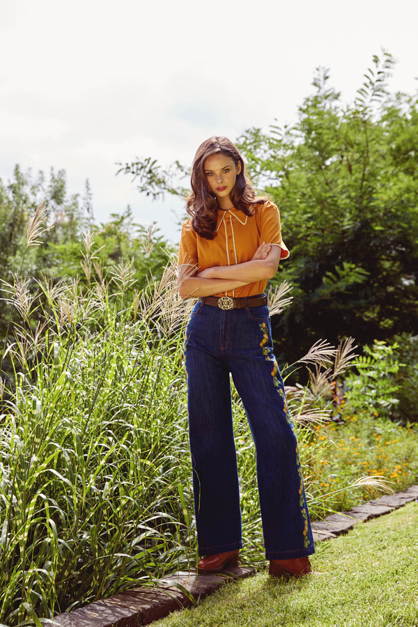 Princess Highway - Flower Child Emb Jean - blue-denim