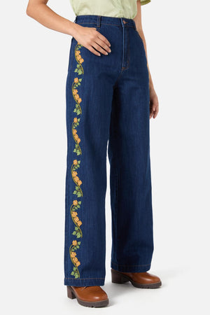 Princess Highway - Flower Child Embroidered Jean - blue-denim
