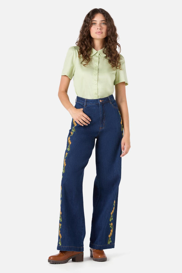 Princess Highway - Flower Child Emb Jean - blue-denim