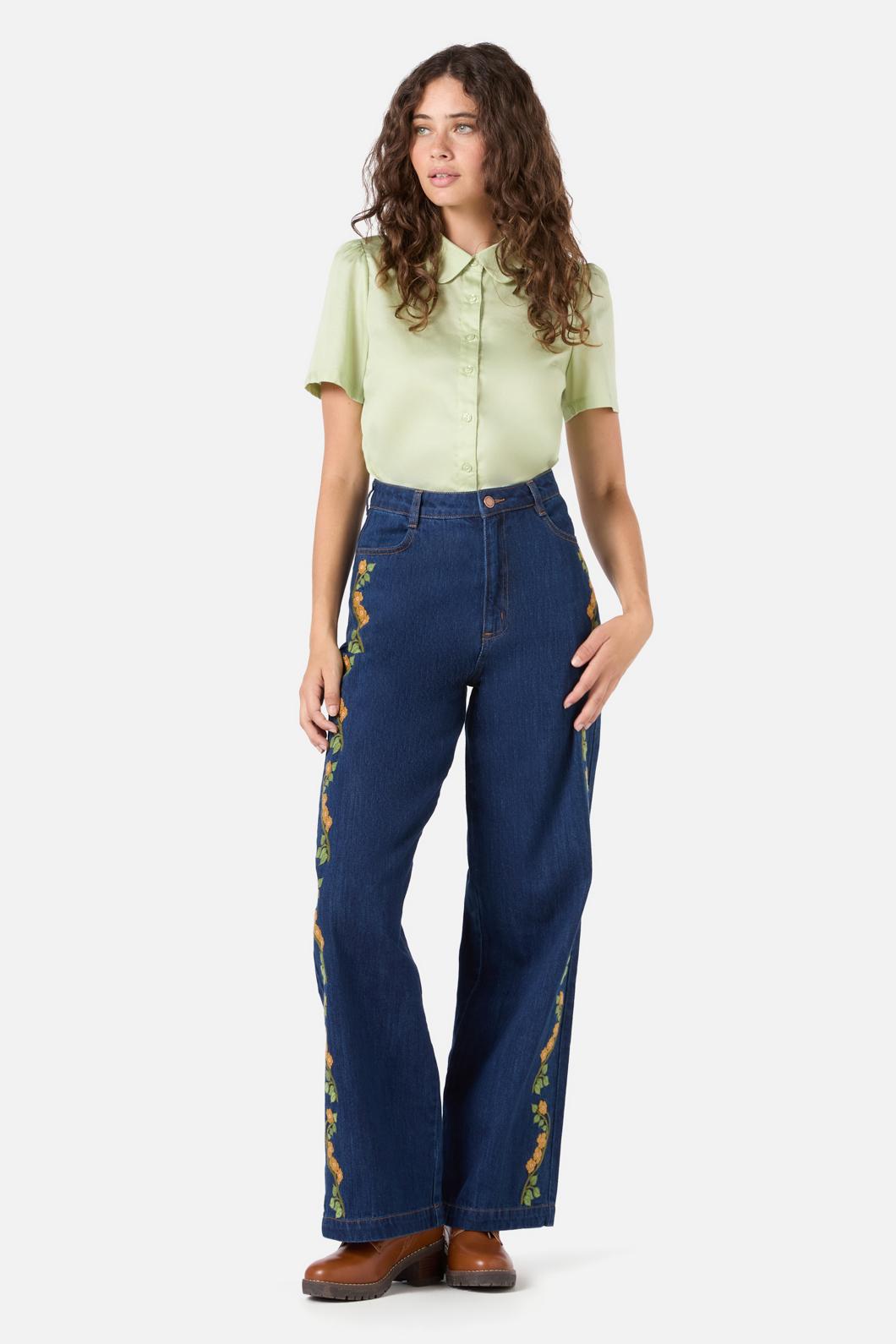 Princess Highway - Flower Child Emb Jean - blue-denim