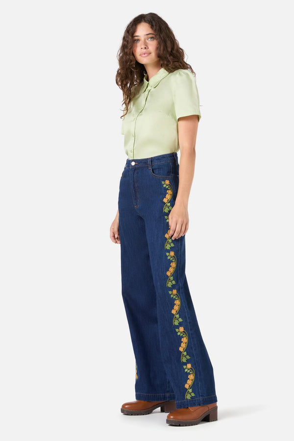 Princess Highway - Flower Child Emb Jean - blue-denim