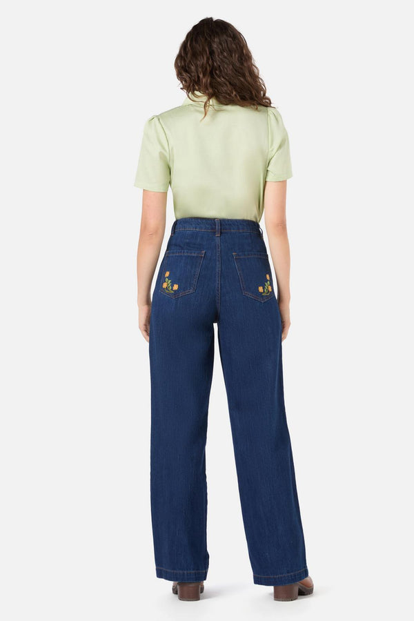 Princess Highway - Flower Child Emb Jean - blue-denim