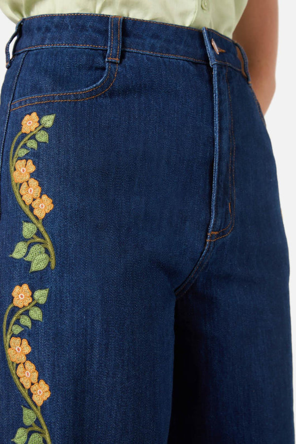 Princess Highway - Flower Child Emb Jean - blue-denim