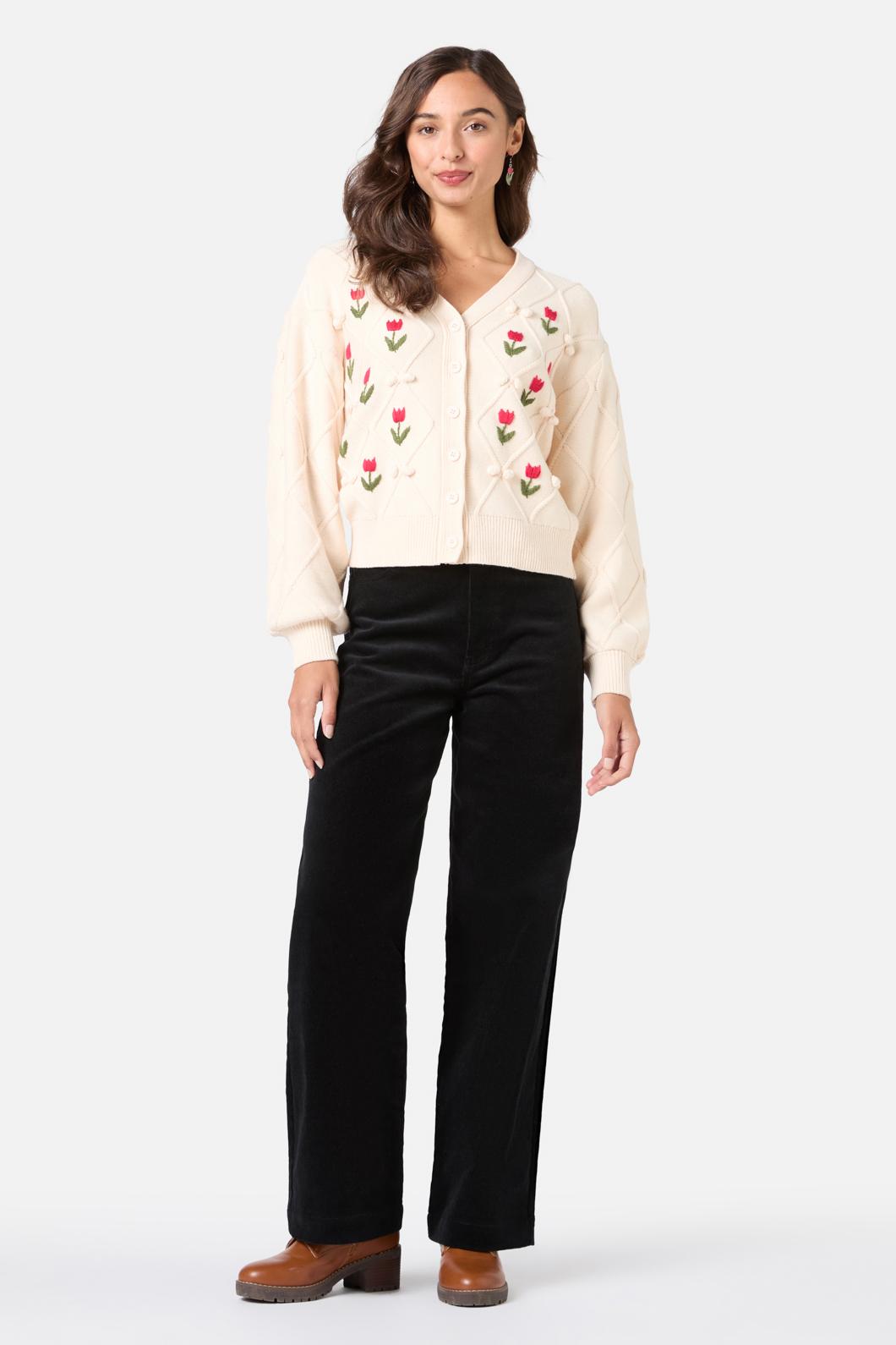 Princess Highway - Tulip Embroidered Cardigan - cream