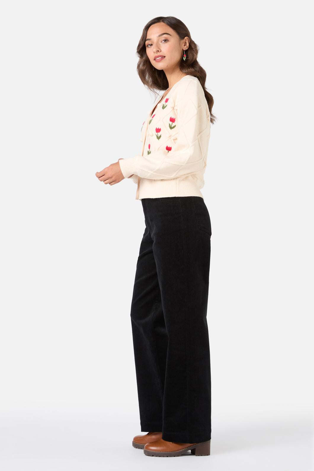 Princess Highway - Tulip Embroidered Cardigan - cream