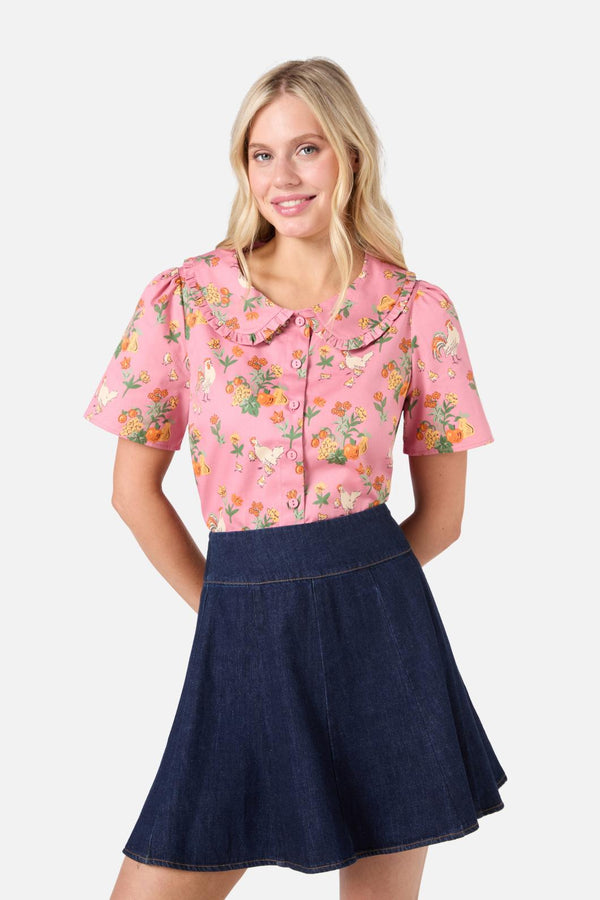 Princess Highway - Chickens Short Sleeve Blouse - pink