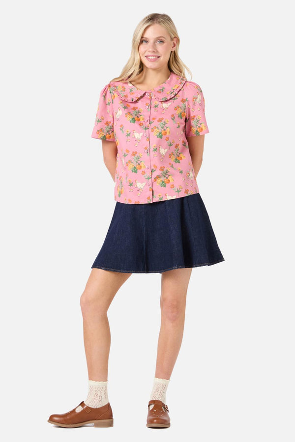 Princess Highway - Chickens Short Sleeve Blouse - pink