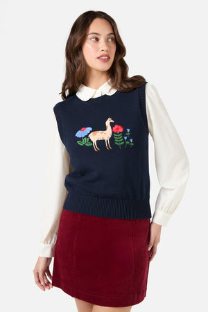 Princess Highway - Llama Embroidered Knit Vest - navy