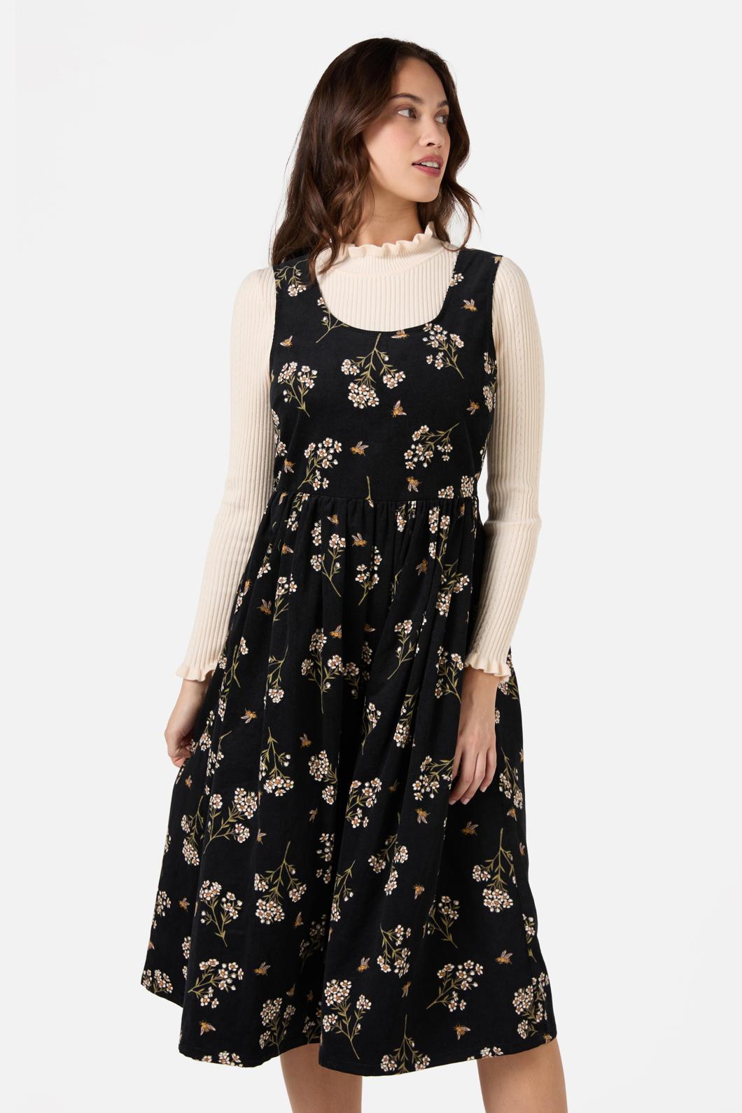 Princess Highway - Flora Bee Cord Midi Dress - black