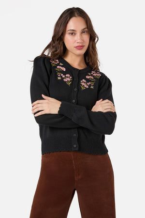 Princess Highway - Flora Bee Embroidered Cardigan - black