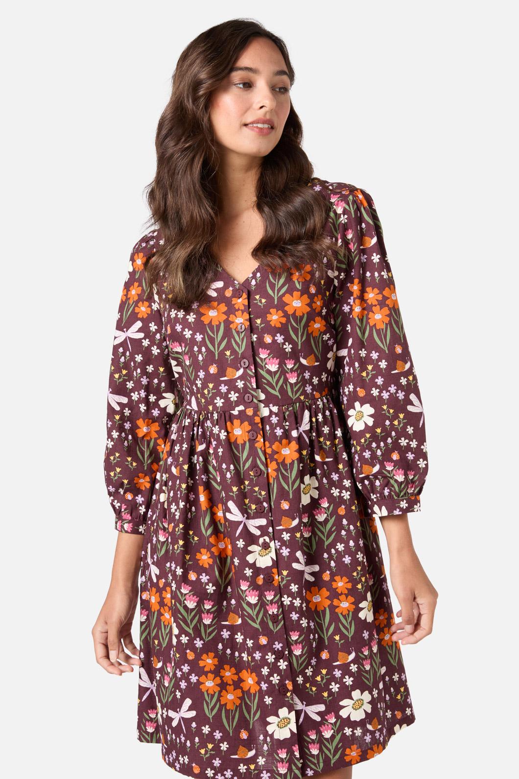 Princess Highway - Garden Life Button Front Dress - chocolate