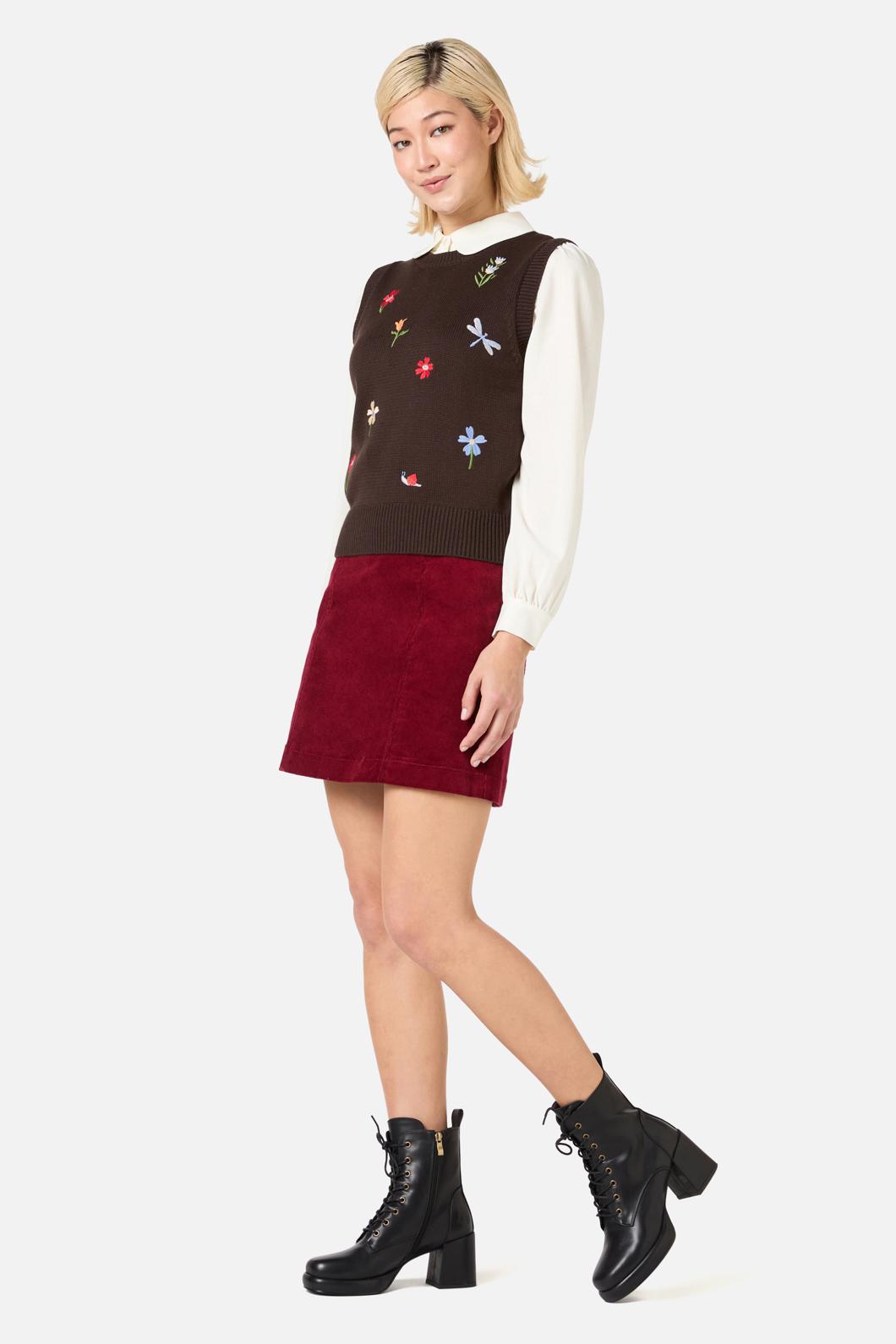 Princess Highway - Garden Embroidered Knit Vest - chocolate