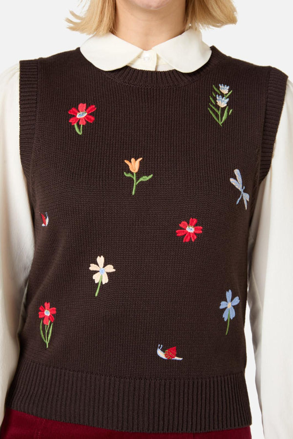 Princess Highway - Garden Embroidered Knit Vest - chocolate