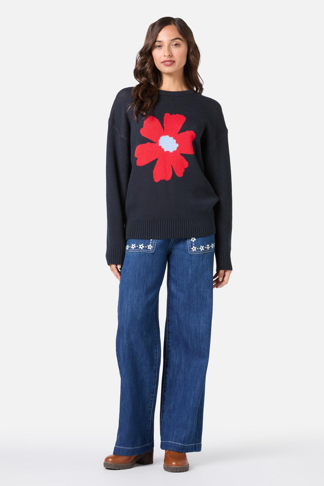 Princess Highway - Big Flower Knit Jumper - navy