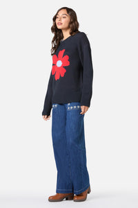Princess Highway - Big Flower Knit Jumper - navy