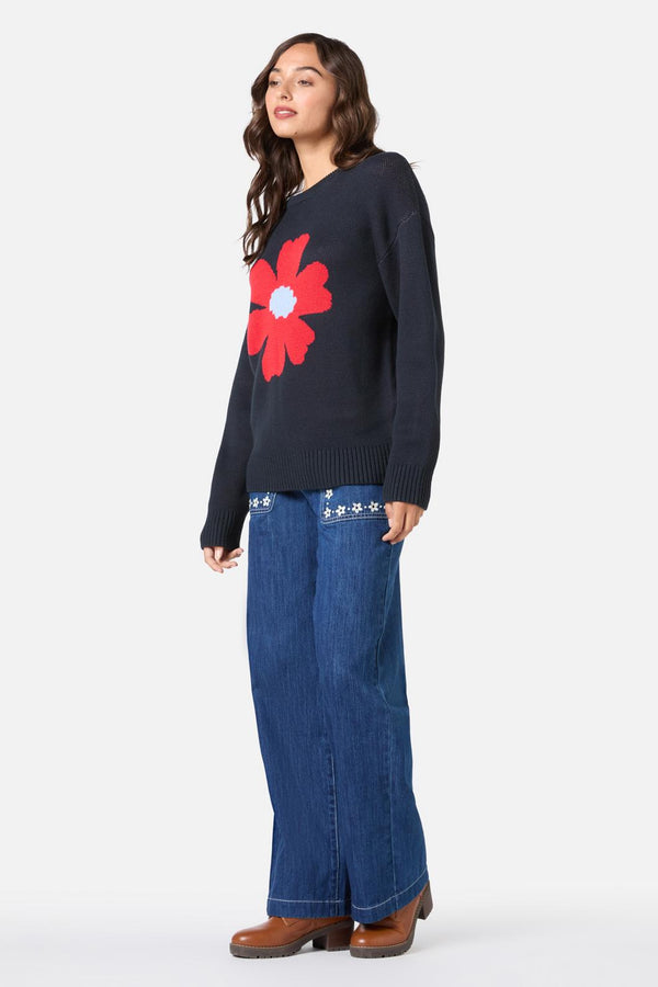 Princess Highway - Big Flower Knit Jumper - navy