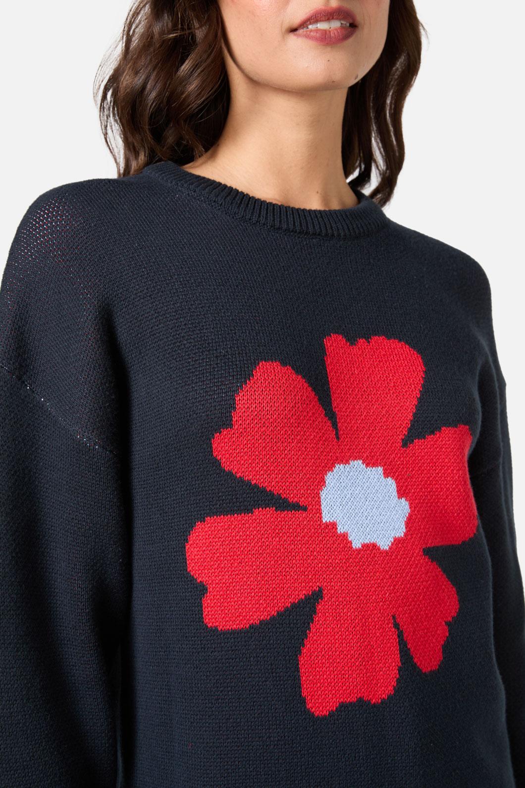 Princess Highway - Big Flower Knit Jumper - navy