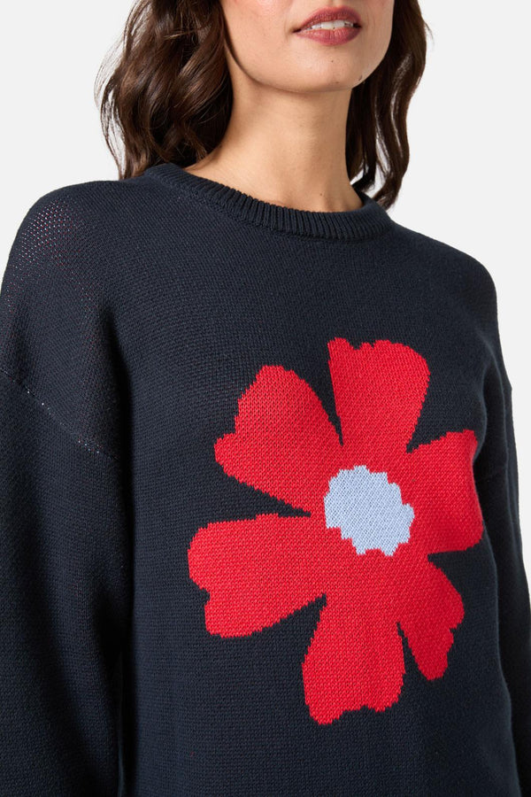Princess Highway - Big Flower Knit Jumper - navy
