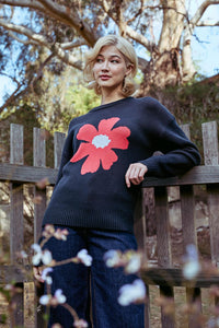 Princess Highway - Big Flower Knit Jumper - navy