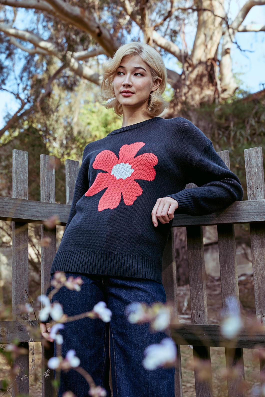 Princess Highway - Big Flower Knit Jumper - navy