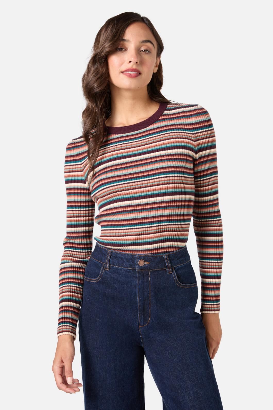 Princess Highway - Lucy Stripe Knit Top - chocolate