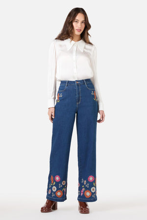 Princess Highway - Viva Floral Embroidered Jean - blue-denim
