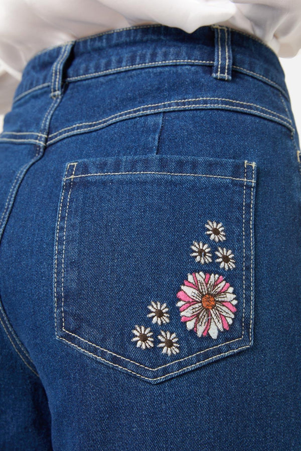 Princess Highway - Viva Floral Embroidered Jean - blue-denim