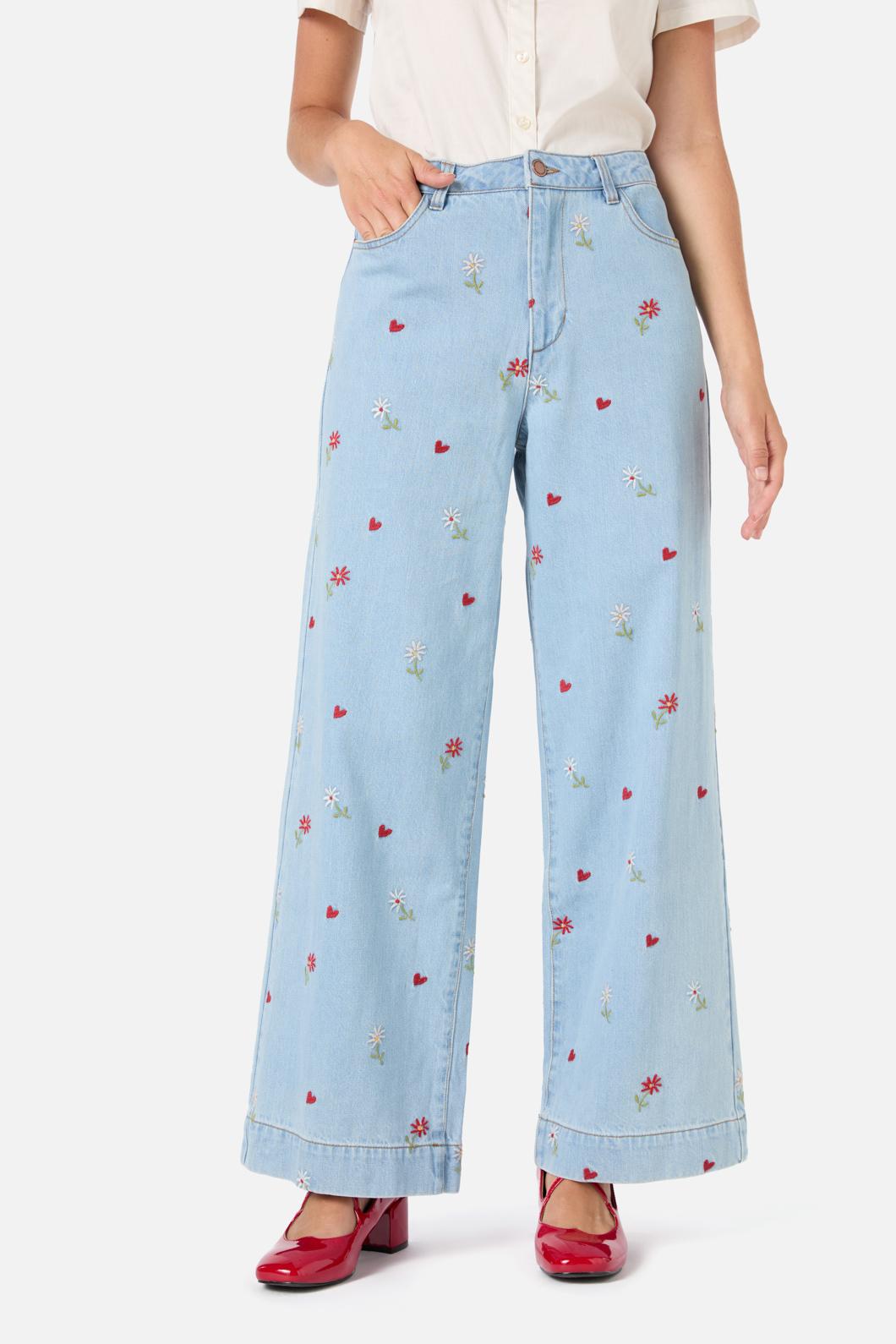 Princess Highway - Ditsy Embroidered Jean - blue-denim
