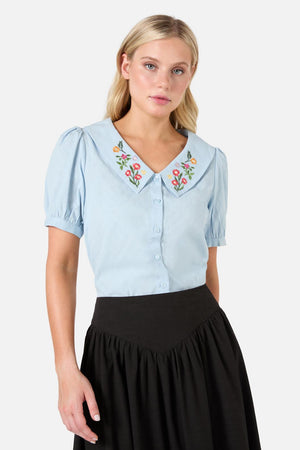 Princess Highway - Latice Embroiderd Blouse - blue