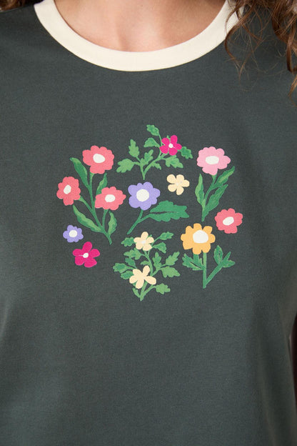 Princess Highway - Lattice Flower Tee - olive
