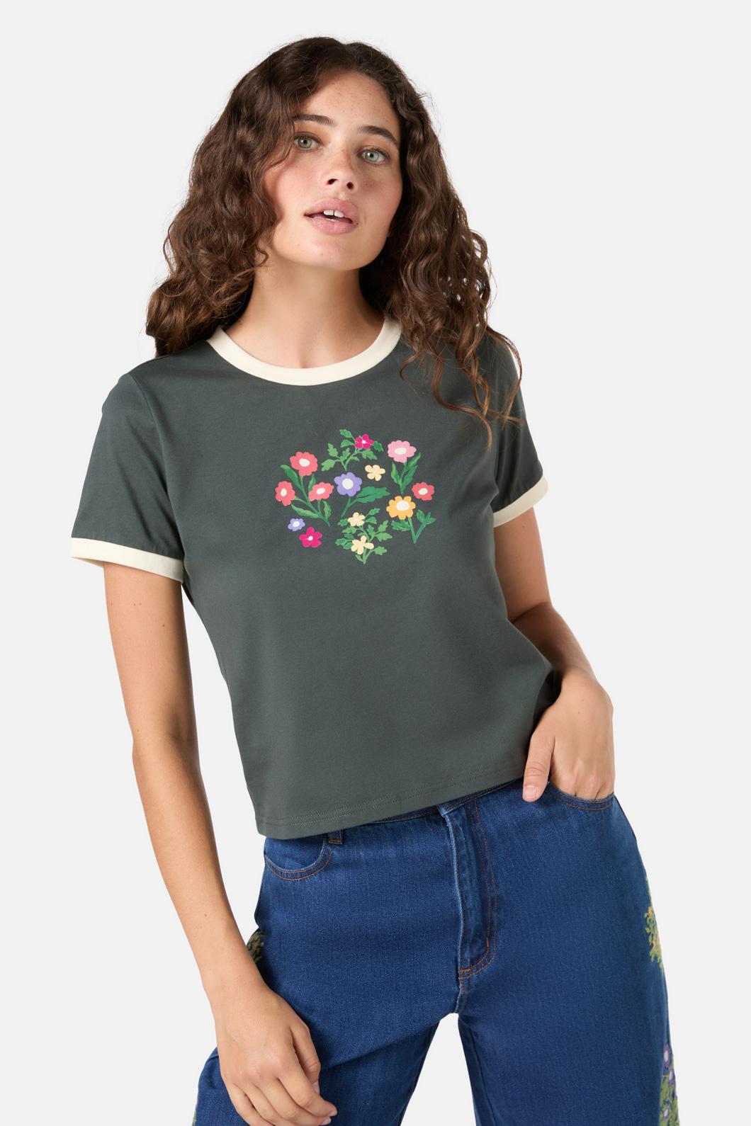 Princess Highway - Lattice Flower Tee - olive