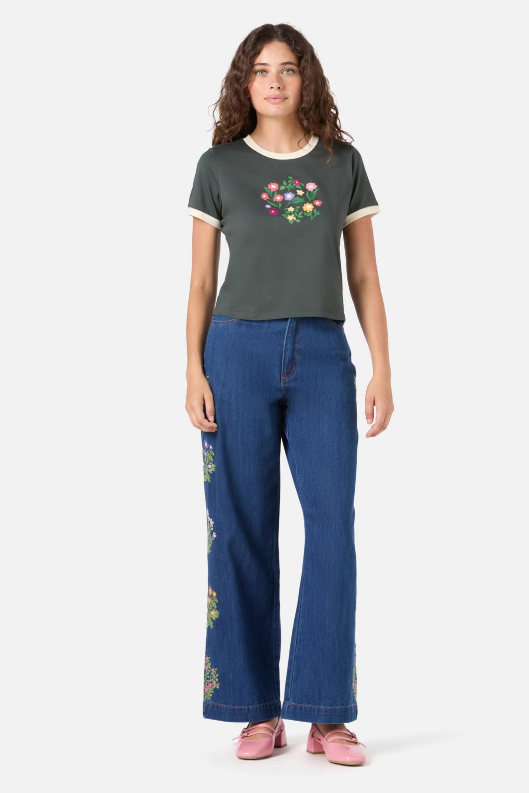 Princess Highway - Lattice Flower Tee - olive