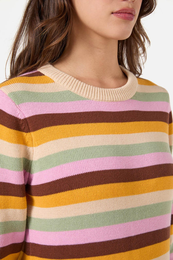 Princess Highway - Jill Stripe Knit Jumper - pink-olive