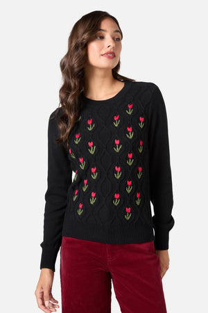 Princess Highway - Tulip Embroiderd Jumper - black