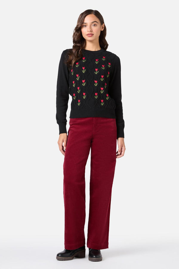 Princess Highway - Tulip Embroiderd Jumper - black