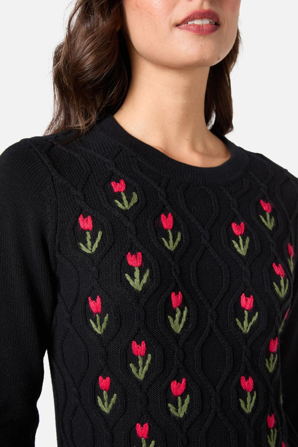 Princess Highway - Tulip Embroiderd Jumper - black
