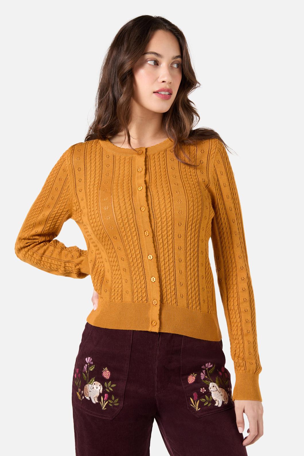 Princess Highway - Lisa Pointelle Cardigan - gold