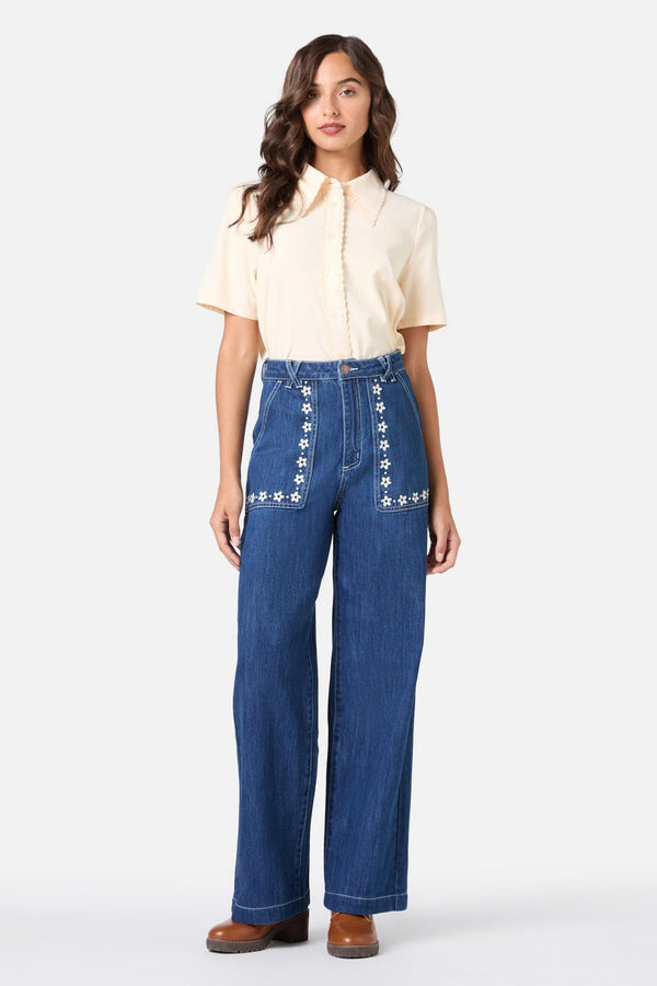 Princess Highway - Meg Daisy Embroidered Jean - blue-denim