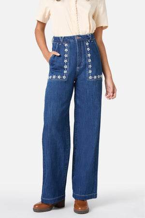 Princess Highway - Meg Daisy Embroidered Jean - blue-denim
