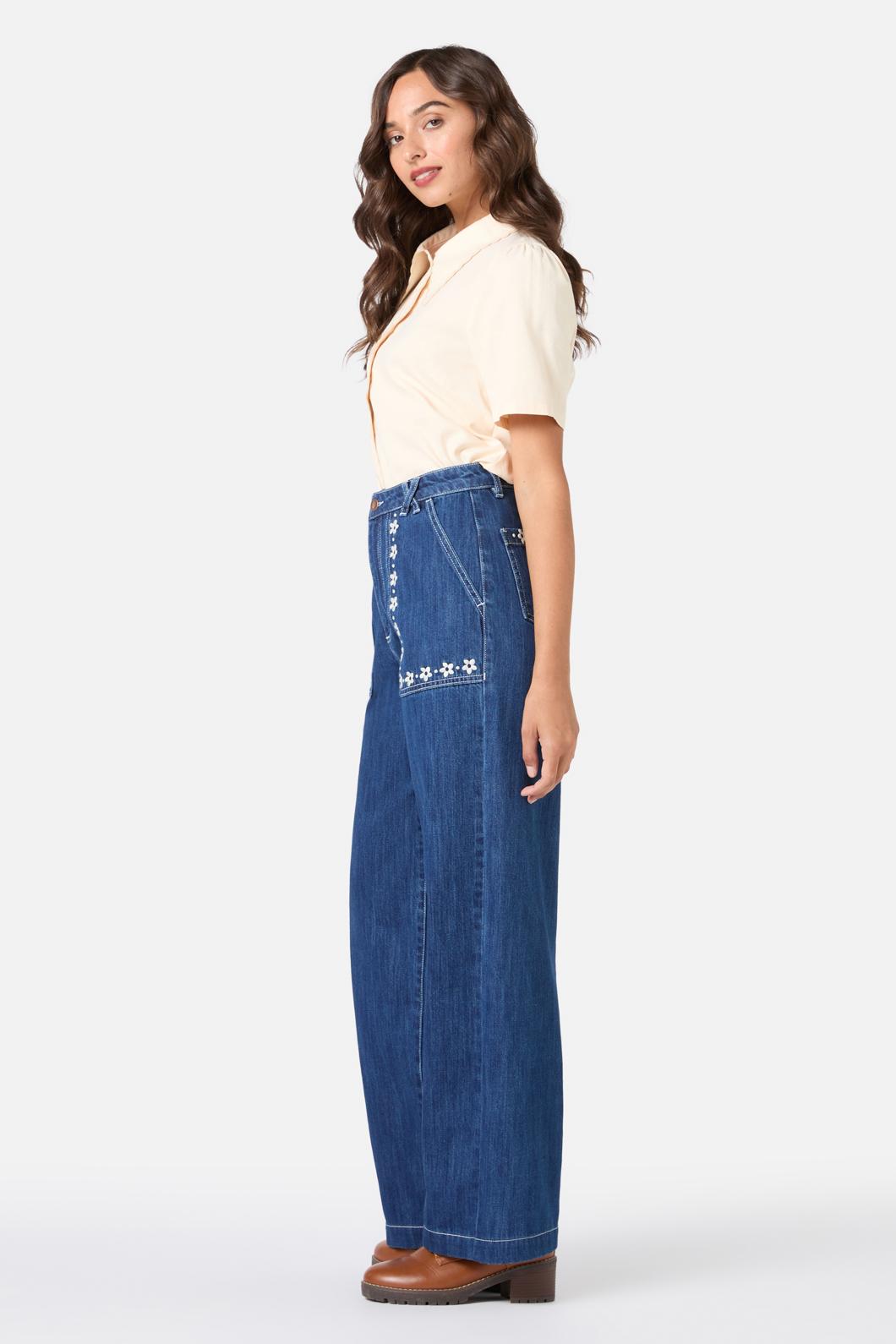 Princess Highway - Meg Daisy Embroidered Jean - blue-denim